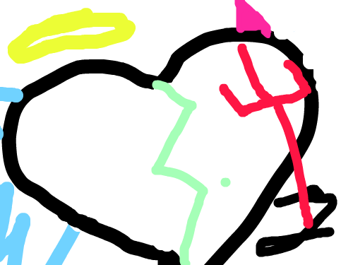 two different hearts : this piece is about one heart with two different sides. One is the angel and on is the devil. This heart is just like a humans one part of us feels like sinning and part of us feels like doing the right thing 스케치판 ,sketchpan