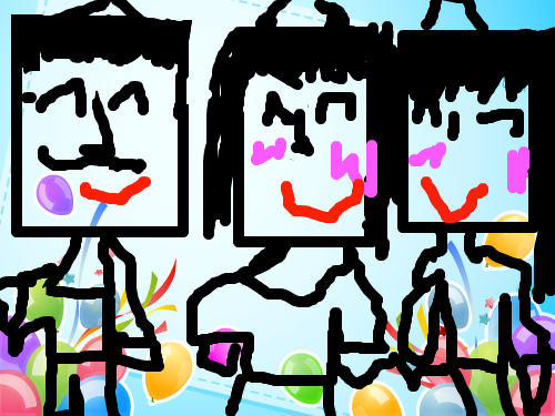 나의생일파티 : 내가마주보면맨오른쪽인내가가족과생일파티하고있다. 스케치판 ,sketchpan