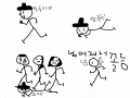 달리기 : 1등이였는데넘어져서 딴사람이 1등하여 분하다는 말을 한다 스케치판 ,sketchpan