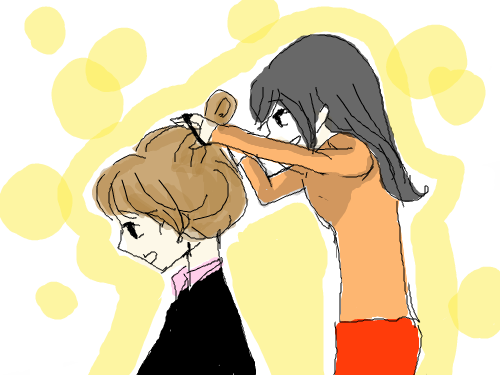 머리묶어주는자매들이여 : 동생:잘좀묶어봐 언니:끙끙 스케치판 ,sketchpan