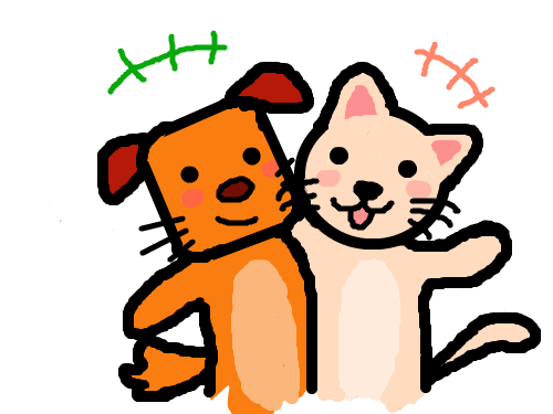 개와 고양이 : 개와 고양이가 어깨동무를 하고 있다. 스케치판 ,sketchpan