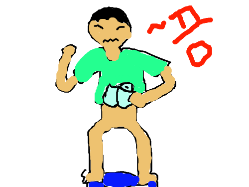 03 변비 : 변비에 걸린 한 사람이 변비로부터 해방되어 환희하는 모습 스케치판 ,sketchpan