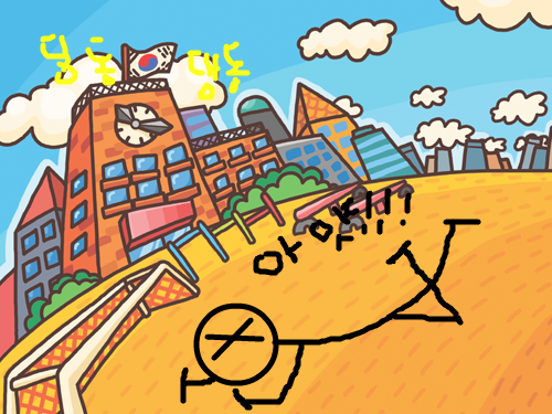 롱허리 졸라맨, 자기발에 걸려 넘어지다. : 그때, 종이 치고... 스케치판 ,sketchpan