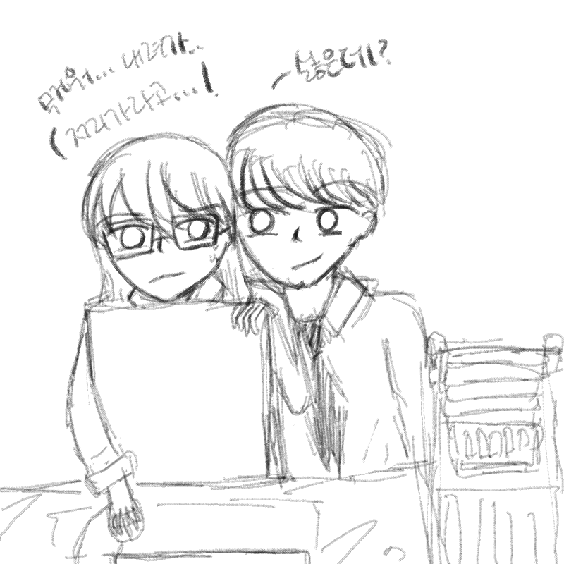 둘은 도서.. : 둘은 도서부이고 친구입니다. 여자애가 남자애를 괴롭혔는데 이번엔 반대가된거죠... 스케치판 ,sketchpan