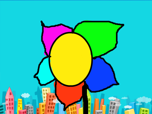 커다란 오색꽃 : 빌딩숲에 있는 커다란 5색꽃 스케치판 ,sketchpan