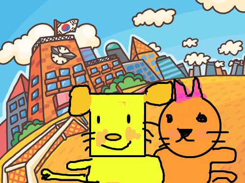 개와고양이 : 개와고양이가서로어께동무하고있는모습 스케치판 ,sketchpan
