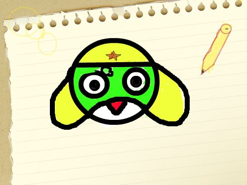 케로로 : 찢겨진 매모지에 그려진 케로로의 얼굴 스케치판 ,sketchpan