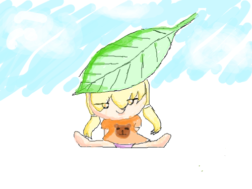 머리위 나뭇잎 : 머리 위에 나뭇잎이 붙여진것 스케치판 ,sketchpan