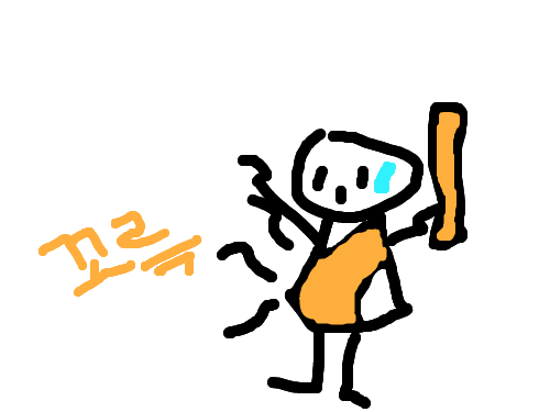 배고픈 원시인의 처참한 죽음 : 원시인이 토끼 발에 깔려 죽음 스케치판 ,sketchpan
