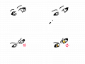 Burning eyes : A test for an angry expression. The eyes show that A gets surprised, and is angry and annoyed by it.B annoys A and continues to do something annoying AND stupid. Causing  A to get increidbly angry, making her eyes exploding with flames :) 스케치판 ,sketchpan