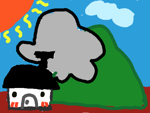 낮은 지붕을 가진 집과 약간 기울어진 산 : ....... 스케치판 ,sketchpan