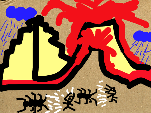 화산폭팔날 : 화산이폭팔하는날을그린것 스케치판 ,sketchpan