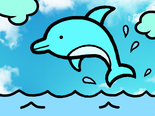 귀여운 돌고래 : 돌고래가 헤엄을 치고 있다. 스케치판 ,sketchpan