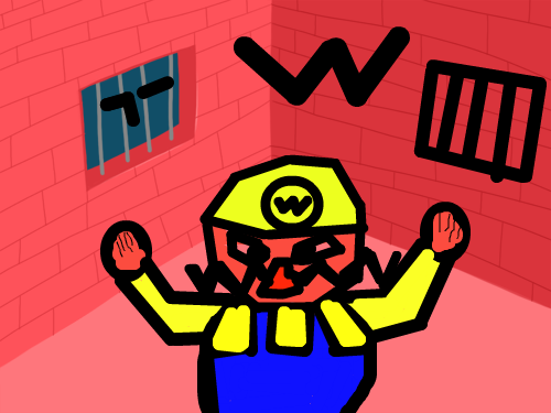 와하의 남자 와리오 : 와리오가 감옥에 갖혔다 창문은 석소 스케치판 ,sketchpan